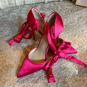 Elegant Pink Satin Women's Heels